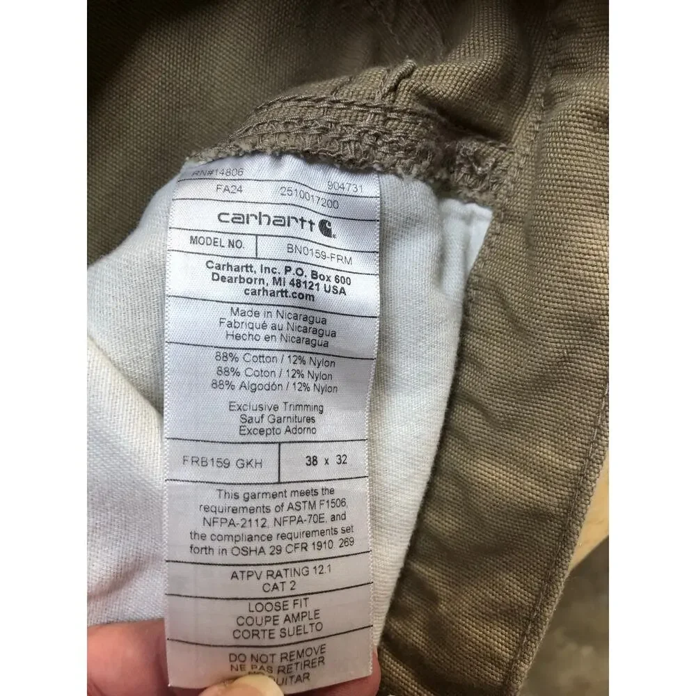Carhartt FR Loose Fit Canvas Tan Pants Men’s 38x32 Work Utility